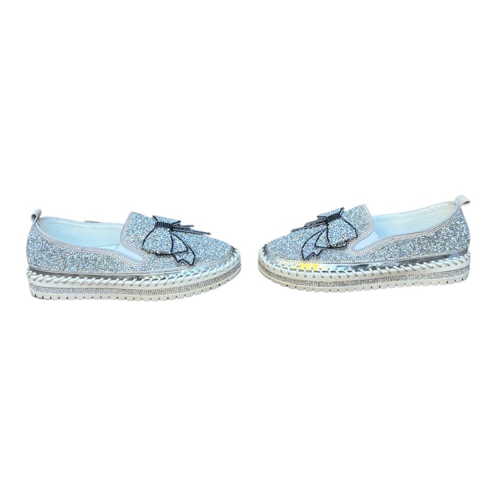Speusurea Women’s 10/10.5 All Over Rhinestone Slip On  Platform Loafer With Bow - Picture 3 of 13